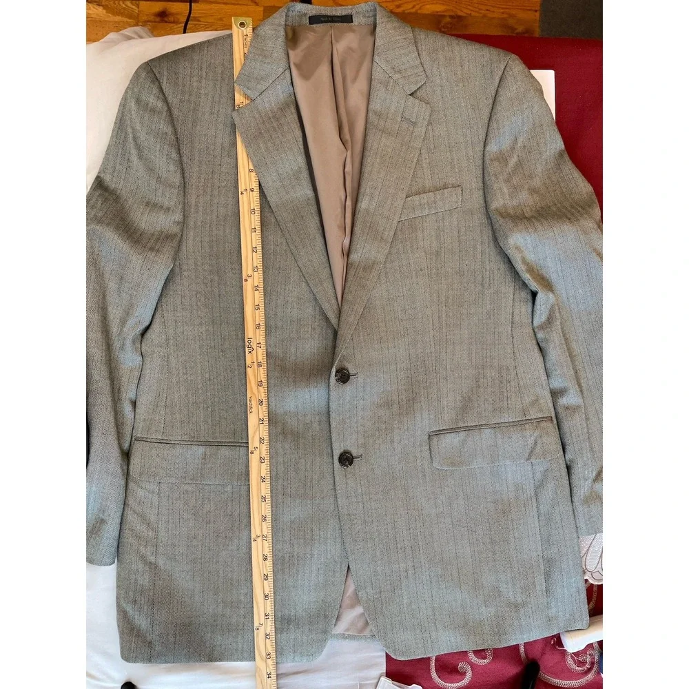 Lauren Ralph Lauren Blazer Men‎ 42L Grey Silk Wool Herringbone Sport Coat